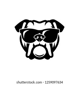 English bulldog wearing sunglasses - isolated outlined vector illustration - Vector