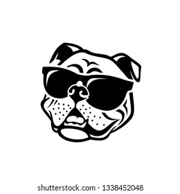 English bulldog wearing sunglasses - isolated outlined vector illustration 