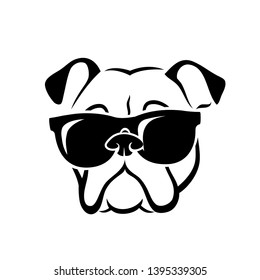 English bulldog wearing sunglasses - isolated outlined vector illustration