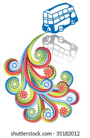 The english bus in abstract collage. Format A4. Vector illustration. Isolated groups and layers. Global colors.