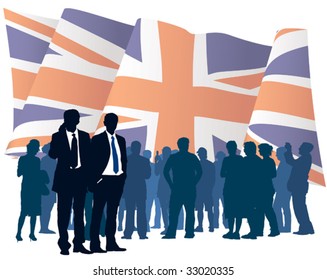 English businesspeople with national flag, conceptual business illustration.