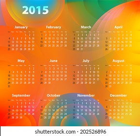 English Calendar for 2015 on abstract circles background. Sundays first. Vector illustration