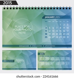 English calendar 2015. Template for calendar design rings. Place for your business image or logo. Editable layered. Vector eps 10. 