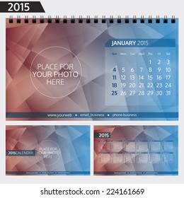 English calendar 2015. Template for calendar design rings. Place for your business image or logo. Editable layered. Vector eps 10. 