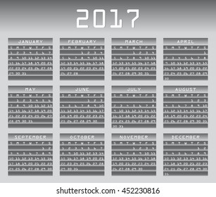 English calendar 2017 greyscale with festivities
