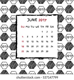 English Calendar 2017. Hand drawn football pattern.