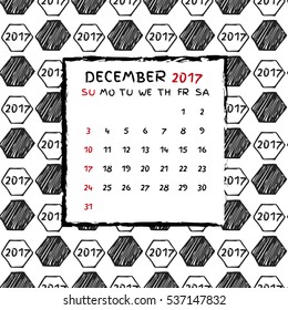 English Calendar 2017. Hand drawn football pattern.