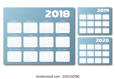 English Calendar 2018 2019 2020 blue gray vector  text is outline 