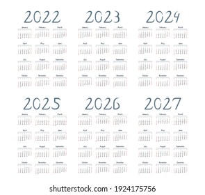 English Calendar 2022 2027 On White Stock Vector (Royalty Free) 1920968543