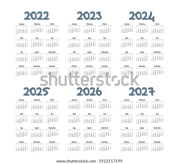 English Calendar 2022 2027 On White Stock Vector (Royalty Free ...