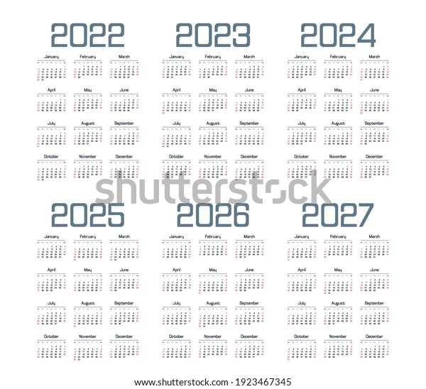 English Calendar 2022 2027 On White Stock Vector (Royalty Free ...