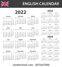 English Calendar for 2022-2024. Scheduler, agenda or diary template. Week starts on Monday