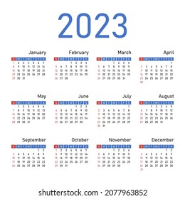 English Calendar 2023 Week Starts On Stock Vector (Royalty Free ...