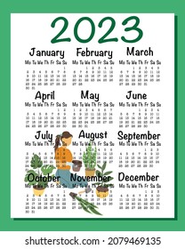 English Calendar for 2023. Week starts on Monday. EPS 10. A4, A3