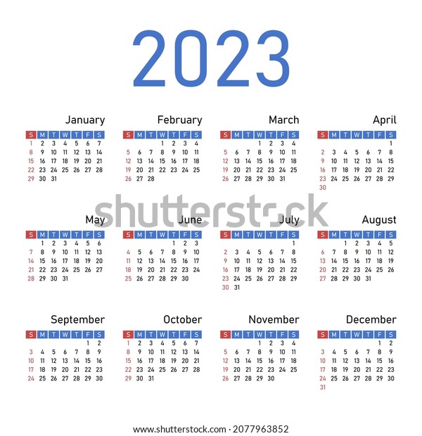 English Calendar 2023 Week Starts On Stock Vector (Royalty Free ...