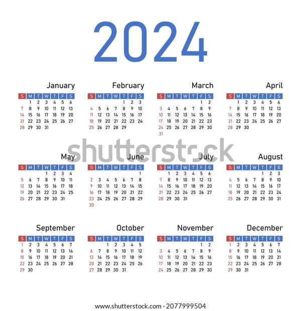 English Calendar 2024 Week Starts On Stock Vector (Royalty Free ...