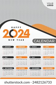 English calendar 2024 year background . Annual with 12 months  week start Monday corporate design template vector. Modern simple illustration