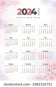 English calendar 2024 year background . Annual with 12 months  week start Monday corporate design template vector. Modern simple illustration