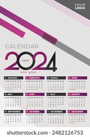 English calendar 2024 year background . Annual with 12 months  week start Monday corporate design template vector. Modern simple illustration