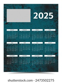 calendario inglés 2025 y 2026 diseño con marco de fotos espacio de copia con fondo de textura de grunge