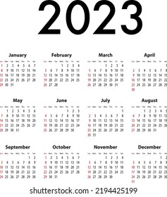 English Calendar Grid 2023 Best Calendar Stock Vector (Royalty Free ...