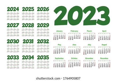 Uw Calendar 2023 Simple Calendar 2023 2034 On White Stock Vector (Royalty Free) 1764406010 |  Shutterstock