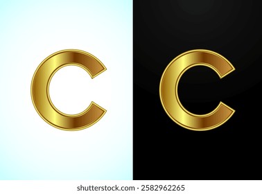 English capital letter C in gold color. Graphic alphabet symbol for corporate business identity