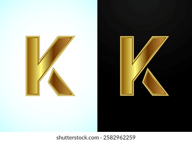 English capital letter K in gold color. Graphic alphabet symbol for corporate business identity