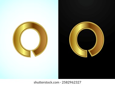 English capital letter O in gold color. Graphic alphabet symbol for corporate business identity