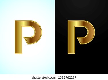 English capital letter P in gold color. Graphic alphabet symbol for corporate business identity