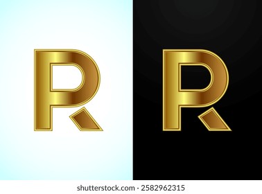 English capital letter R in gold color. Graphic alphabet symbol for corporate business identity