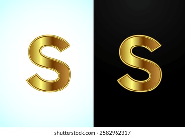 English capital letter S in gold color. Graphic alphabet symbol for corporate business identity