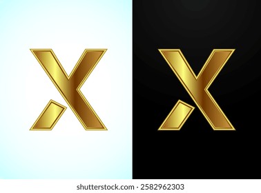 English capital letter X in gold color. Graphic alphabet symbol for corporate business identity