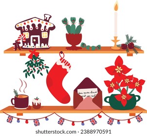 English Christmas traditions on shelf