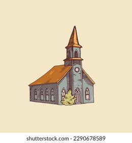 Iglesia inglesa de fondo blanco. Ilustración vectorial.