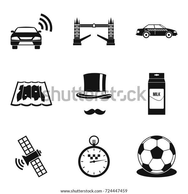 English cities icons\
set. Simple set of 9 english cities vector icons for web isolated\
on white background