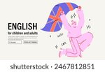 English class concept. Study foreigh languages in school or university. Language courses, club, lesson, webinar trendy line hand drawn vector illustration for social media ads or posts, web, posters.