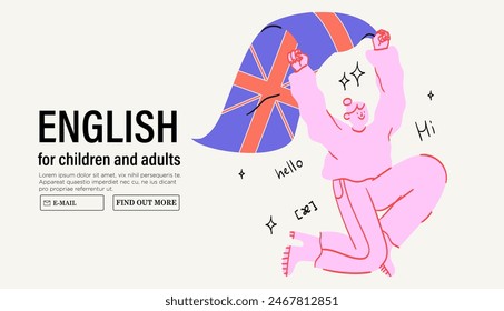 English class concept. Study foreigh languages in school or university. Language courses, club, lesson, webinar trendy line hand drawn vector illustration for social media ads or posts, web, posters.