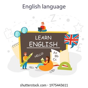 English class concept. Study foreign languages in school or university. Idea of global communication. Studying foreign vocabulary. Flat vector illustration