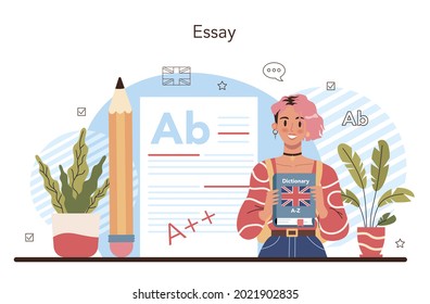 English class concept. Study foreign languages in school or university. Idea of global communication. Studying foreign vocabulary and grammar. Flat vector illustration
