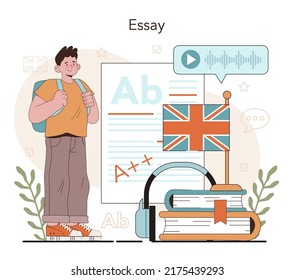 English class concept. Study foreign languages in school or university. Idea of global communication. Studying foreign vocabulary and grammar. Flat vector illustration
