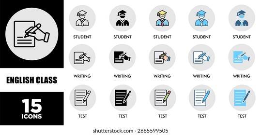 Conjunto de iconos de CLASE INGLÉS con varios estilos y colores de rendimiento de sostenibilidad corporativa para el control de inversiones	
