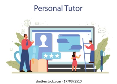 English class online service or platform. Study foreign languages in school or university. Idea of global communication. Personal tutor. Flat vector illustration