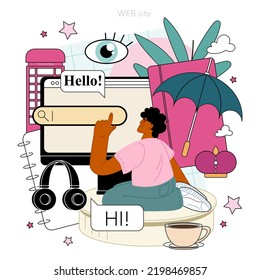 English class online service or platform. Study foreign languages in school or university. Idea of global communication. Website. Flat vector illustration