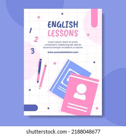 English Class Poster Template Hand Drawn Cartoon Flat Illustration
