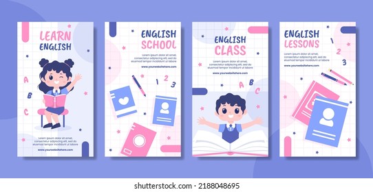 English Class Social Media Stories Template Hand Drawn Cartoon Flat Illustration