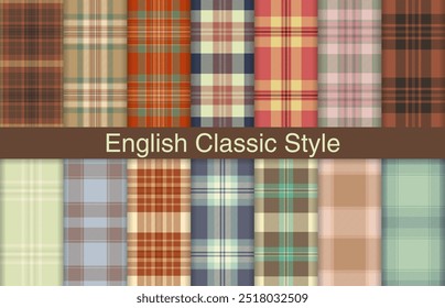 English Classic plaid bundles, textile design, checkered fabric pattern for shirt, dress, suit, wrapping paper print, invitation and gift card.