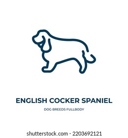 Icono de coqueteo en inglés. Ilustración vectorial lineal de la colección de cuerpos completos de raza de perro. Esbozar el vector de iconos de coqueteo en inglés. Símbolo de línea delgada para uso en aplicaciones web y móviles, logotipo, impresión 