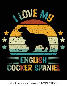 English Cocker Spaniel silhouette vintage and retro t-shirt design