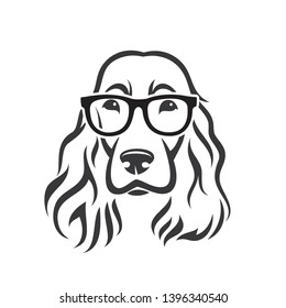 English Cocker Spaniel Wearing Eyeglasses - Vector Illustration 